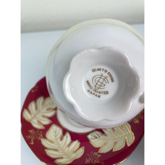 Vintage Ucago Made in Japan Pink & Gold Leaf Design Teacup & Saucer Hand Painted - Picture 9 of 14